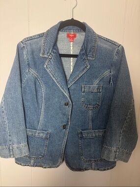 MOSSIMO Women's Denim BLAZER Jacket Fitting VINTAGE Y2K Blue Denim Size XL